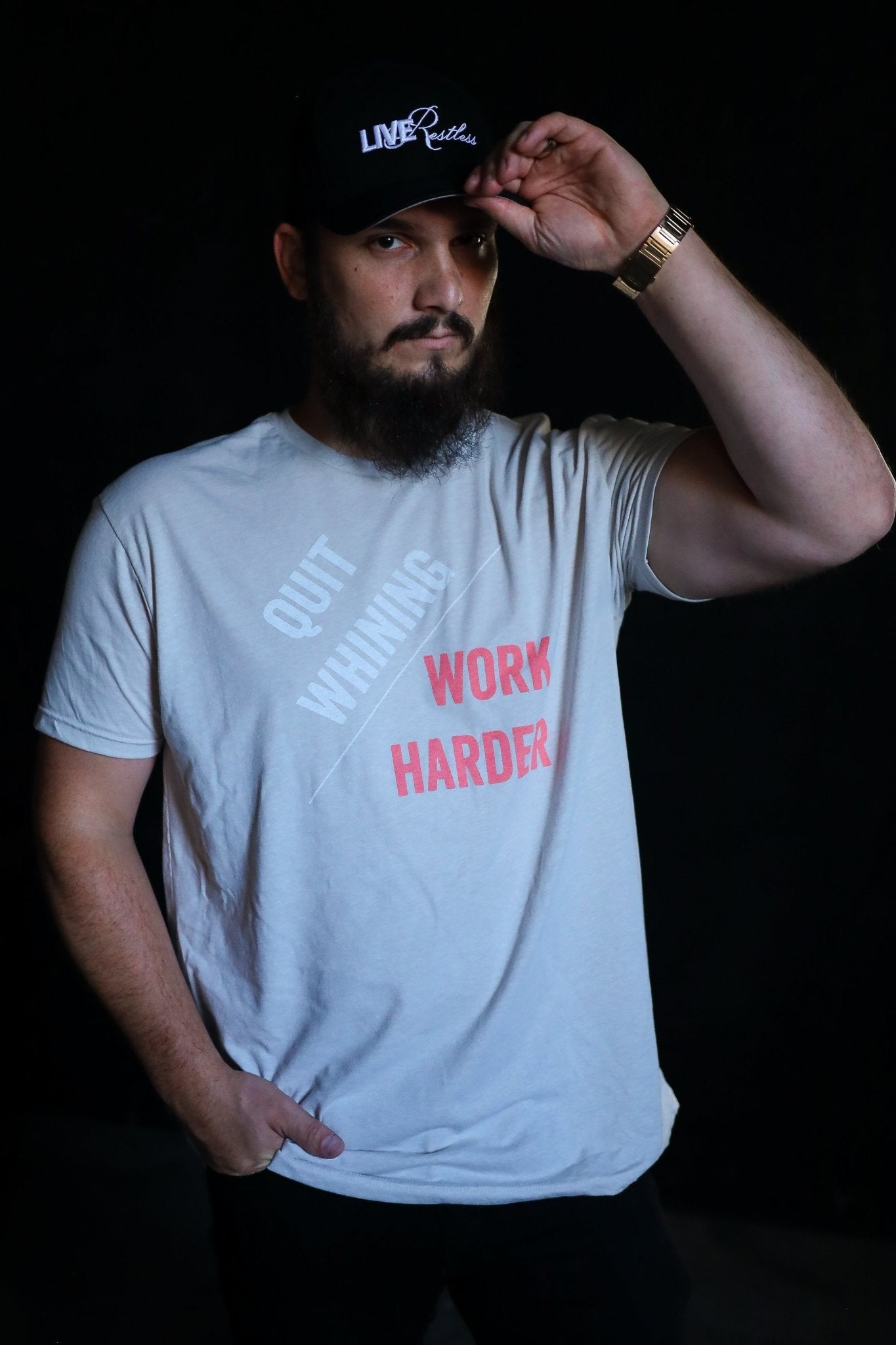 Quit Whining / Work Harder Tee - Sand - Live Restless, LLC.