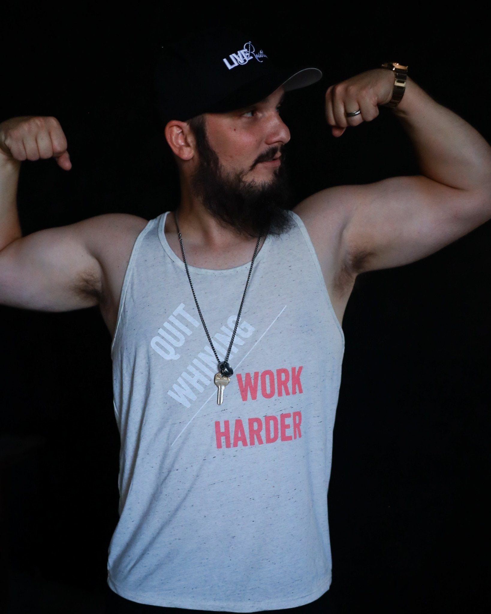 QUIT WHINING / WORK HARDER UNISEX TANK - SAND COLOR - Live Restless, LLC.
