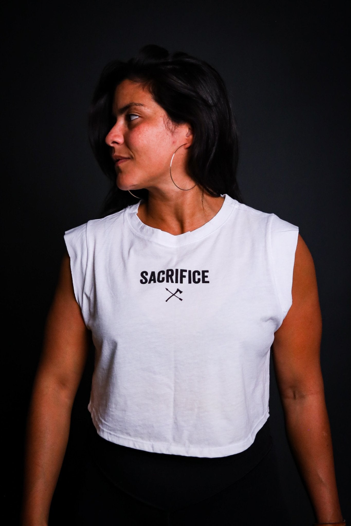 Sacrifice - Ladies Crop Tank - White - Live Restless, LLC.