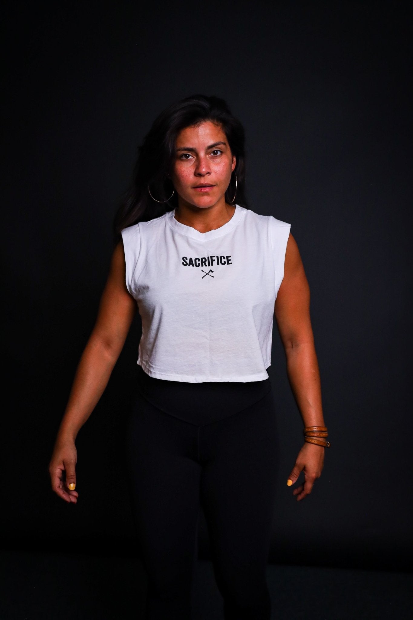 Sacrifice - Ladies Crop Tank - White - Live Restless, LLC.